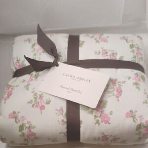 Laura Ashley Pink and Green Floral Flannel Sheet Set